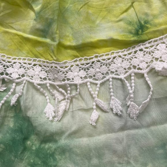 Entro Women's 100% Rayon‎ Green, Yellow Tie Dye Off Shoulder Lace Trim Top L NEW - Picture 4 of 9